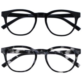 OPULIZE-Paquete de 2 Blu, gafas de lectura con bloqueo de luz azul, negro, gris, tortuga, computadora, antirreflejo, para hombre y mujer, BB51W +2,50