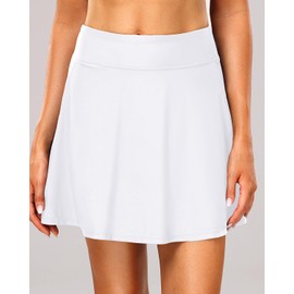 Tempt Me - Falda de natación de cintura alta para mujer con bolsillo lateral, pantalones de natación con control de abdomen y braguita integrada, Blanco, M