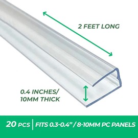 Polycarbonate Greenhouse Panels U Connector Profile - 20 Pieces, 2ft Length, Prevent Dust, Rain & Moisture from Getting into Twin-Wall Greenhouse Panels, Fit 10mm or 8mm Panels (U Connectors 10mm-2ft)