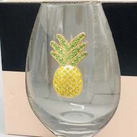 Rachel Zoe x2 Rachel Zoe Rhinestone Pineapple Stemless Wine Glass Set Bling Tropical 19oz