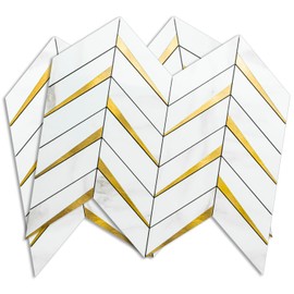 DICOFUN Polished White Marble PVC Mixed Metal Gold Herringbone Tile Peel and Stick Backsplash, Stick on Backsplash for Kitchen and Bathroom Wall