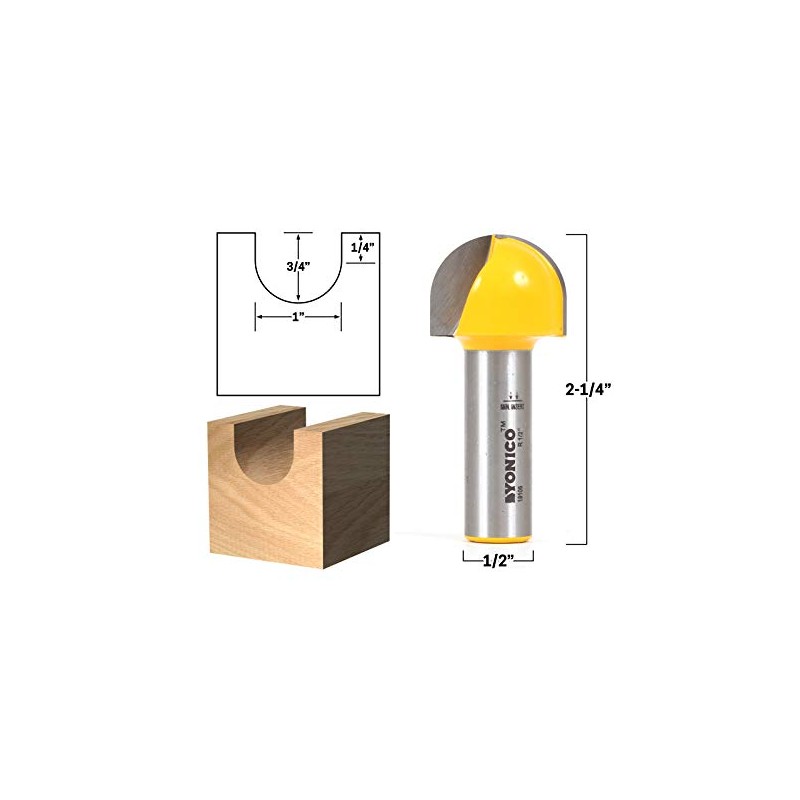 YONICO 19105 1-Inch Diameter Core Box Router Bit 1/2-Inch Shank