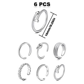 Meawaho 6PCS Silver Toe Rings for Women, Non Tarnish Adjustable Open Toe Rings, 6 Styles Toes Ring Set for Summer Women Foot Jewelry
