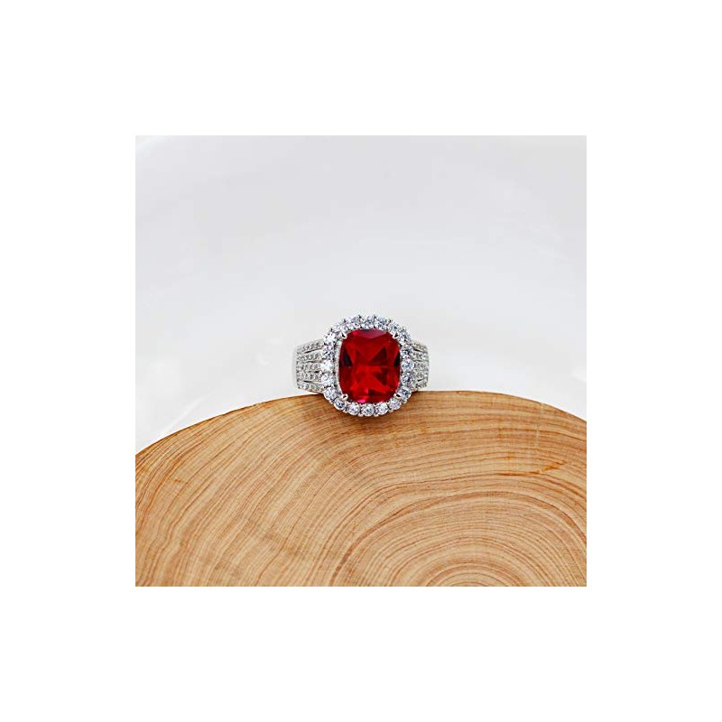 Uloveido White Gold Plated Cushion Cut Simulated Ruby Rings Adjustable,