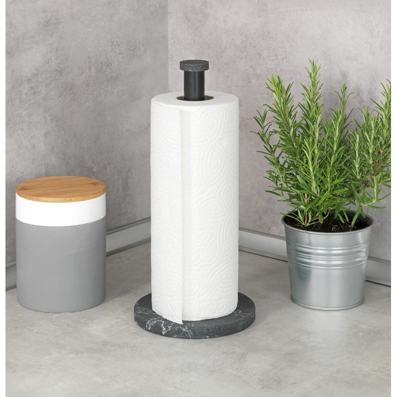 WENKO Marble Kitchen Roll Holder, Standing Holder for Kitchen Rolls