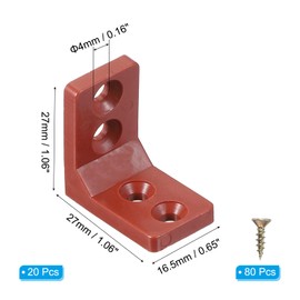 PATIKIL Plastic Corner Braces 27x27x16.5mm, 20 Pack L-Shape Bracket Right Angle Board Holder Shelf Support with Screws for Fixing Drawer Wood Shelves Cabinet Frame, Brown