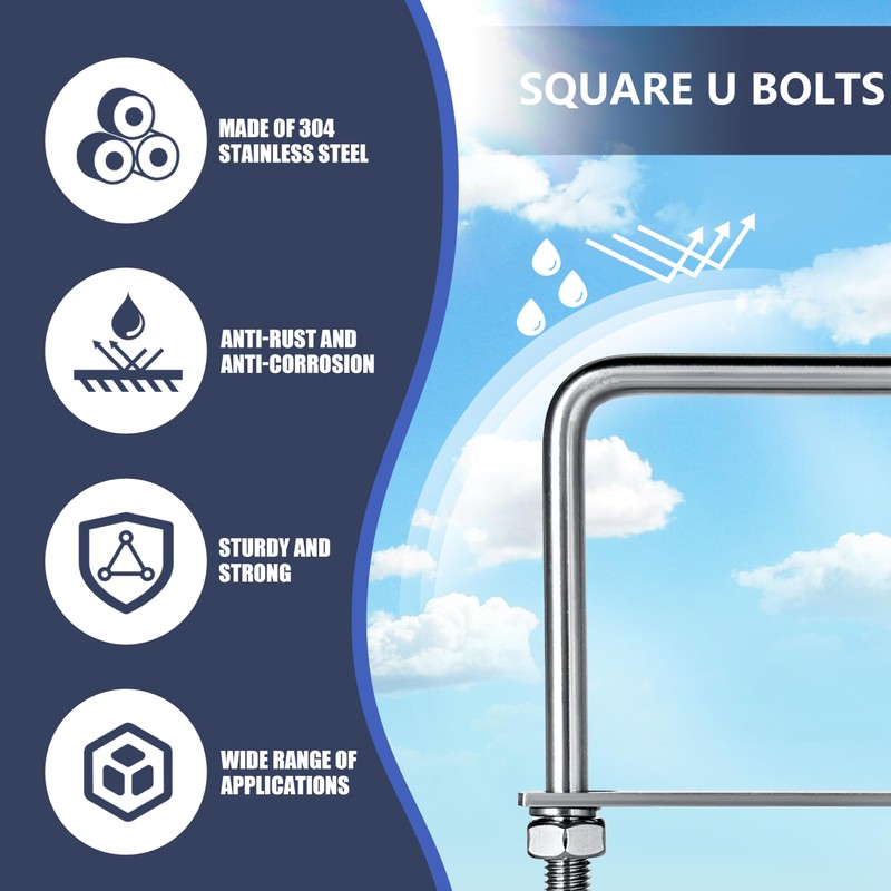 2 Sets M8 Square U-Bolts,u-Bolts 2.5 inch Wide,304 Stainless Steel