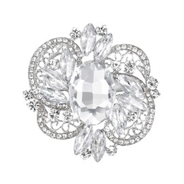 EVER FAITH Elegant Rhinestone Crystal Brooch Vintage Inspired Symmetry Marquise Brooch Clip for Women Clear Silver Tone, Crystal, No gemstone