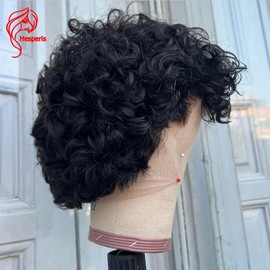 Hesperis Short Pixie Cut Full Lace Wig for Men Curly Men Wigs Human Hair Pre Plucked Pixie Human Hair Wigs Brazilian Remy Hair