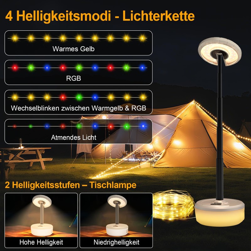 RISEMART Retractable Camping String Lights