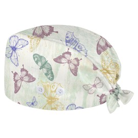 Working Cap Scrub Cap with Sweatband Buttons Adjustable Unisex Women Tie Back Hat Nurse Surgical Caps