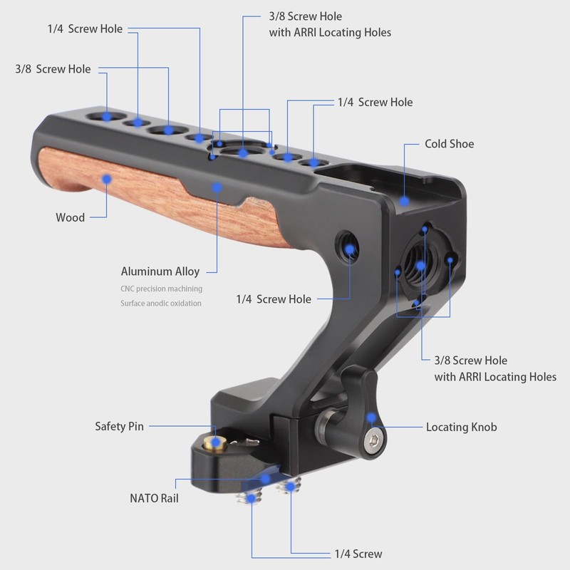 Leftfoto Top Handle Wood & Metal Grip Quick Release Handgrip