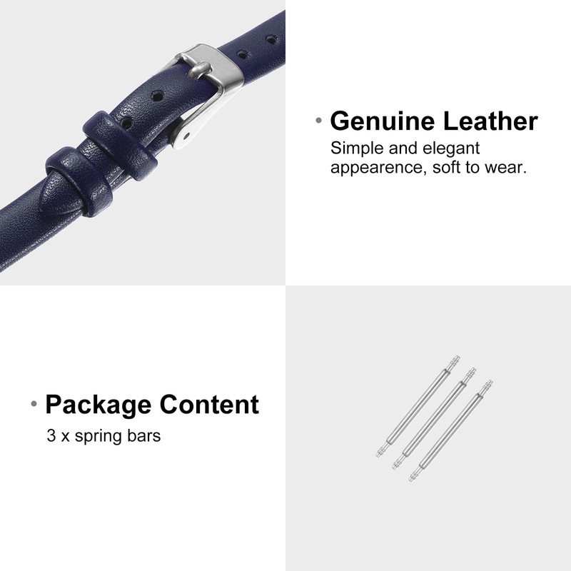 sourcing map Dark Blue Genuine Leather Band 10mm Width, Flat