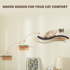 LIORCE Cat Wall Shelf with Two Steps - Wave Cat Shelves and Perches for Wall - Wall Mounted Cat Furniture for Sleeping, Playing, Climbing, and Lounging