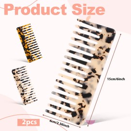 2 Pack Wide Tooth Comb Large for Curls,Hair Detangling Comb,Cellulose Acetate Detangler Combs No Handle Hair Brush Styling Tools for Women Thick Curly Wavy Wet Dry Shower (Tortoise Shell, Ivory)