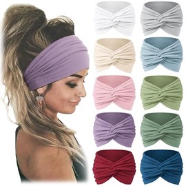 Jesries 10 PCS Women Headbands African Wide Hair Wrap Extra Turban Head Bands for Lady Large Sport Workout Stretch Non-slip Big Hair Bands