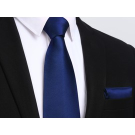 HISDERN Tie Extra Long Plain Navy Blue Men's Tie Handkerchief Business Party Plain Ties Elegant Wedding Tie & Pocket Square Set, A1 Navy Blue