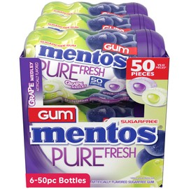 Mentos Pure Fresh Sugar-Free Chewing Gum with Xylitol, Grape Medley, 50 Piece Bottle (Bulk Pack of 6)
