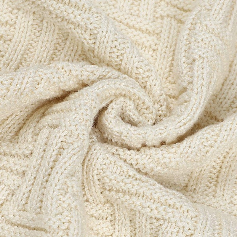 sourcing map 100% Cotton Cable Knit Throw Blanket,Soft Lightweight Lap