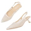 Mostrin Beige Mesh Kitten Heels for Women with Pearl Studded