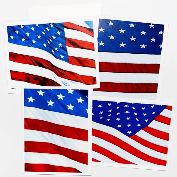 American Flag Photography Assorted Textured Note Cards with Matching Envelopes 8 Boxed Set (4.25"x 5.50") Blank Inside Made in USA Veteran Day, Politician, Memorial, Patriotism, Independence Day, Flag Day, Military, Graduation Day, July 4th, Farewell, In