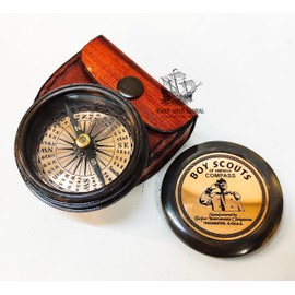 Asian Arts Global VINTORIA Brass Magnetic Compass with Leather Box | Antique Collectible, Handcrafted Directional Compass for Navigation, Home Décor