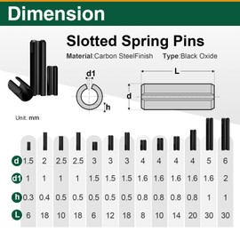 Mrdilla 240 Pcs Roll Pin Assortment, Metric Slotted Spring Pins, M1.5 M2 M2.5 M3 M4 M5 M6
