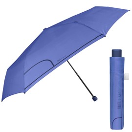 PERLETTI Slim Pocket Umbrella for Women Men - Compact Umbrella Manual Small Lightweight Plain - Mini Rain Umbrella Women's Umbrella Ultralight Foldable - Diameter 91 cm, indigo