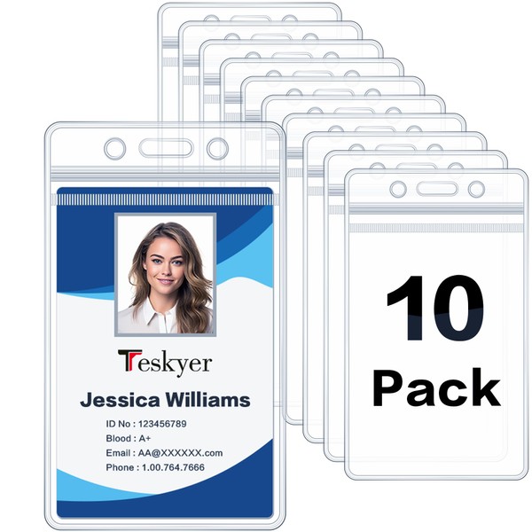 Teskyer Pack of 10 Clear Plastic ID Card Holder with