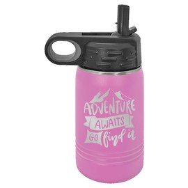 Adventure Awaits Water Bottle | Insulated Water Bottles | Laser Engraved Water Bottle | Stainless Steel Water Bottle with Straw (12 oz, Light Purple)