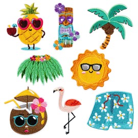 DIELOVEHUA Pack of 8 Iron-On Patches, Summer Embroidered Patches, Hawaii Flamingo Pineapple Colourful Patches, Iron-On Patches Children for Clothing Dress DIY Backpacks Hats Jeans