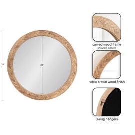 Kate and Laurel Braywood Modern Pieced Wood Round Mirror, 24 Inch Diameter, Rustic Brown, Decorative Circle Mirror for Use as Coastal Bathroom Mirror for Over Sink or Accent Bedroom Mirror