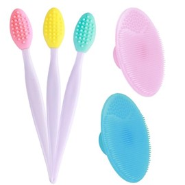3 brochas de exfoliación de labios con cepillo de limpieza facial de silicona, 2 unidades exfoliantes suaves, eliminación de puntos negros, masaje