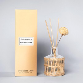 Folkulture Reed Diffuser Oil with Sticks | Linen Scent Diffusers for Home, Living Room, Office, Powder Room, Bathroom Decor Accessories | Fragrance Oils with Natural Essential Oil | Sunkissed - 5 Oz