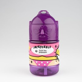SUPER GOURDE Personalisierte Kindertrinkflasche mit Strohhalm - Neutral Lila Mädchen