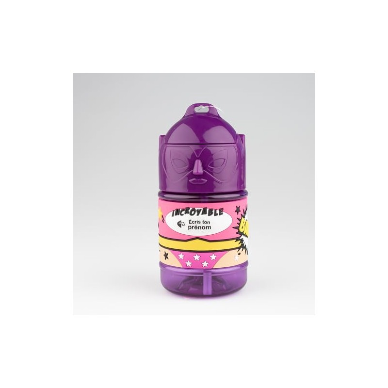 SUPER GOURDE Personalisierte Kindertrinkflasche mit Strohhalm - Neutral Lila Mädchen