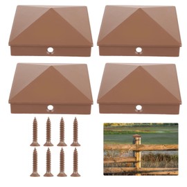 WOPPLXY 4 Pack 4x4 Aluminum Pyramid Post Caps Cover for 4x4 Nominal Wood Post (Actual 3.5'' x 3.5''), Deck Post Caps with Screws for Outdoor Fence Deck Mailbox Dock Posts(Brown)