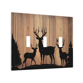 CZRPKEN Decorative Light Switch Cover Plate Rustic Brown Wood Deer Elk Pine Tree Nature 3 Gang Wall Plate Oversized Triple Toggle Switch Cover Plate Jumbo Electrical Face Plate