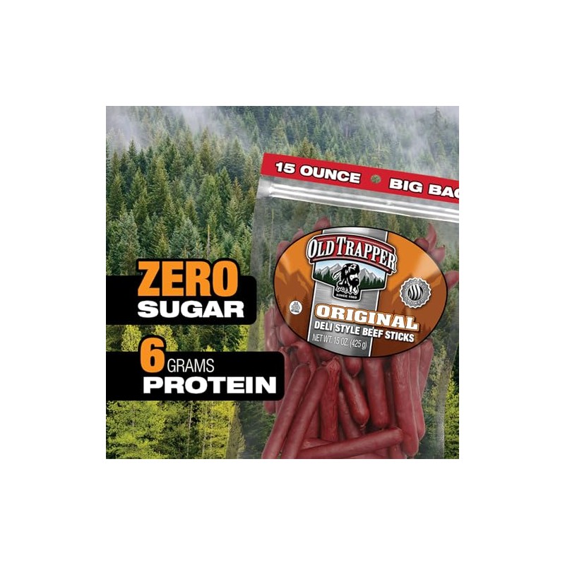 Old Trapper Original Deli-Style Beef Sticks,15-Ounce Package, Perfect for On-the-Go