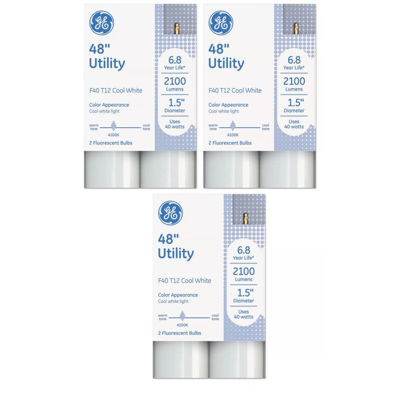 GE Lighting (6 tubes) GE F40T12 Fluorescent Bulbs, 48 inch