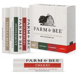Farm & Bee Natural Lip Balm C Variety Pack - Organic & Natural Ingredients - Beeswax Based Lip Care Chapstick - Great Gift - Farm & Bee - 0.15oz (Pack of 4 - Vanilla Bean/Peppermint/Strawberry/Cherry)
