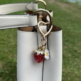 Poagoep Cute Strawberry Keychain Bag Purse Charms Heart Flower Keychain Accessories for Girls Women Gift