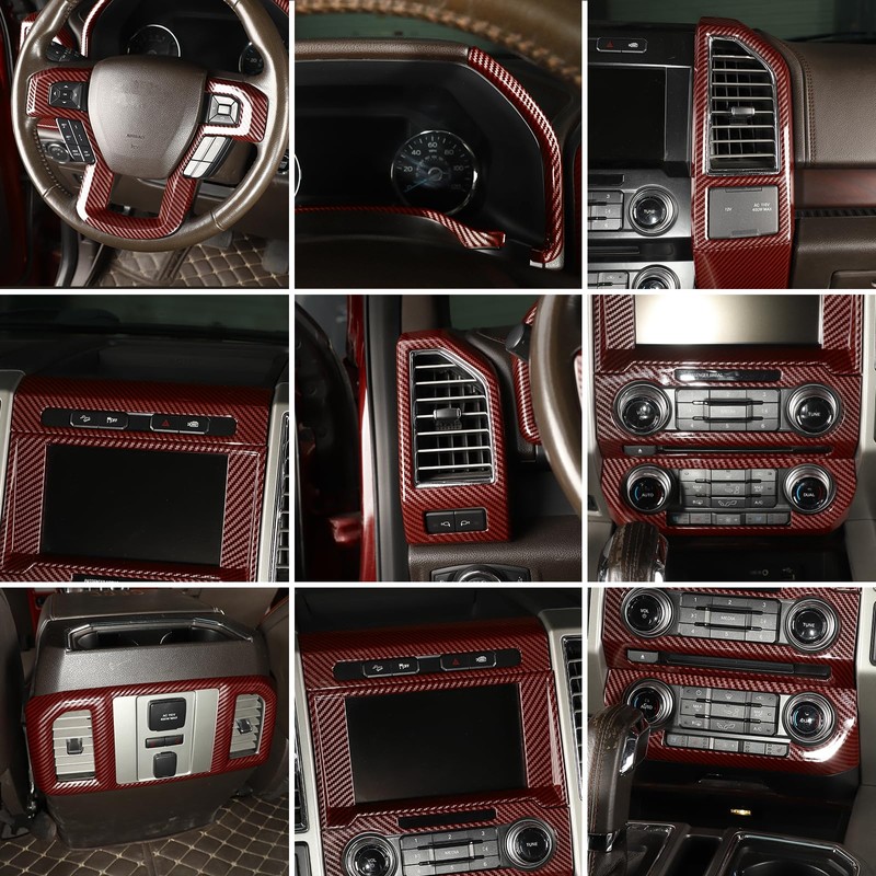 JeCar 16pcs Full Set Red Carbon Fiber Interior Trim Kit