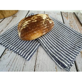 Eight Owls Stonewashed Linen Kitchen Dish Towels - 20 x 27 inch – 100% Pure Linen Tea Towel/Hand Towel - Set of 2 (Navy Blue Stripe)