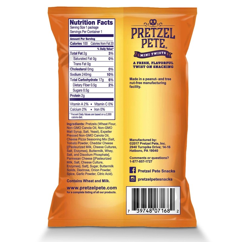 Pretzel Pete Cheese Pizza Seasoned Mini Twist Pretzels, 100 Calories,