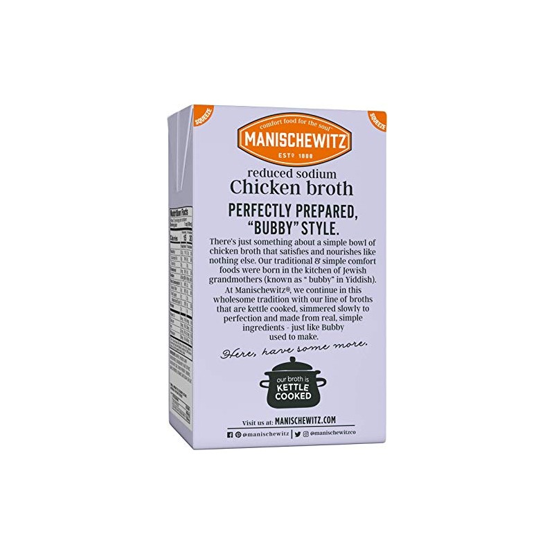 Manischewitz Reduced Sodium Chicken Broth 17oz (3 Pack), Flavorful, Kettle