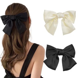2PCS Big Bowknot Hair Clips Hair Ribbon Clips Soft Silky Satin Hair Bows French Barrette Alligator Clips Hair Accessories for Women Girls