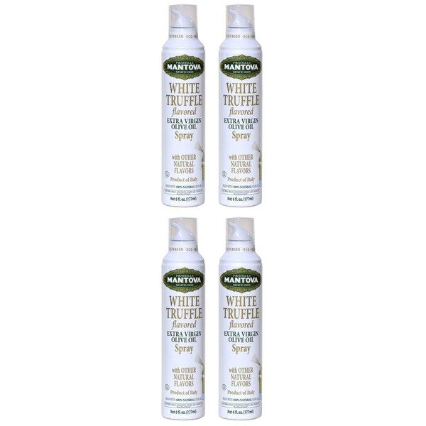 Mantova White Truffle Spray Extra Virgin Olive oil 8 oz, All natural product with no additives or aerosols, Product of Italy (Four Pack)