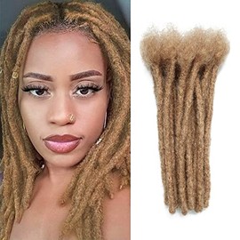 Permanent Human Hair Dreadlock Extensions 20 Strands Handmade Crochet Real Hair Loc Extensions (8inch,width:0.8cm,Light Brown)