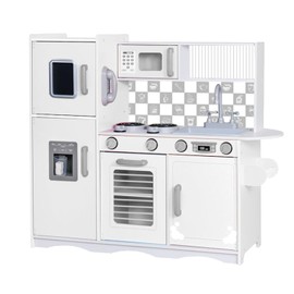 Lil' Jumbl Kids Kitchen Set, Pretend Wooden Play Kitchen with Chalk Board, Play Phone, Towel Rack & Ice Dispenser, Clicking Knobs, Pots & Utensils Included - White